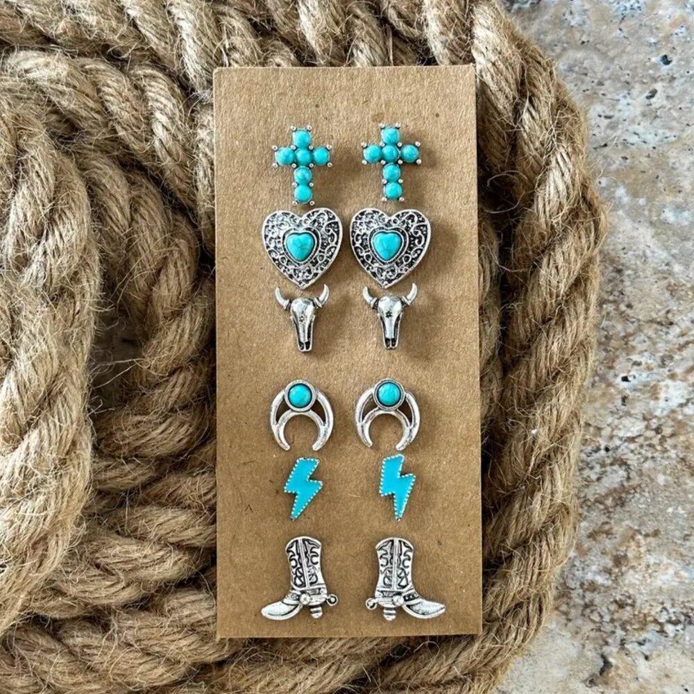 NEW 6 pair BOHO style earrings, western aesthetic jewelry, turquoise jewelry